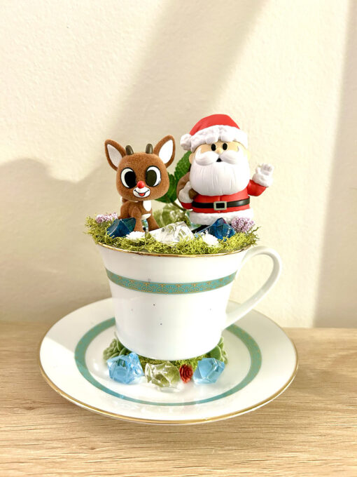 Rudolph & Santa Tea Cup Terrarium