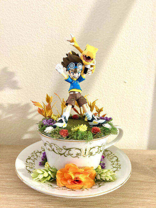 Ty and Agumon From Digimon Tea Cup Terrarium