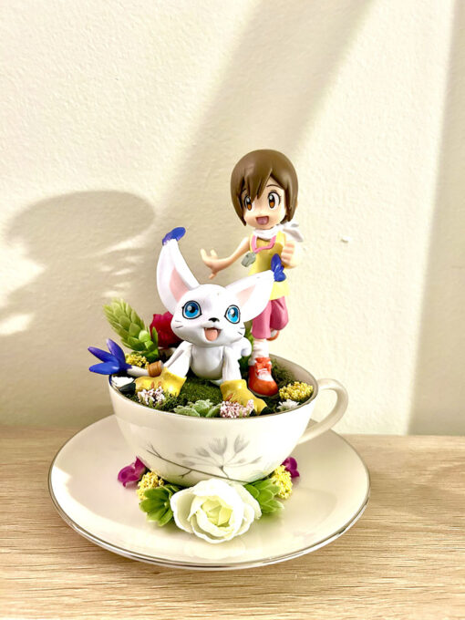 Kari and Gatomon From Digimon Tea Cup Terrarium