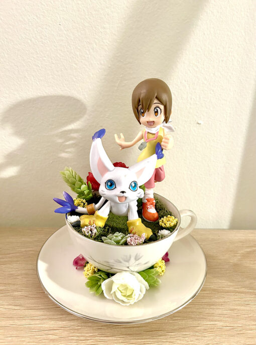 Kari and Gatomon From Digimon Tea Cup Terrarium - Image 2