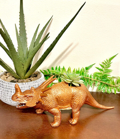 Huge Up-cycled Bronze Styracosaurus Dinosaur Planter - Image 2