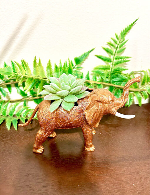 Up-cycled Bronze Elephant Planter - Image 2