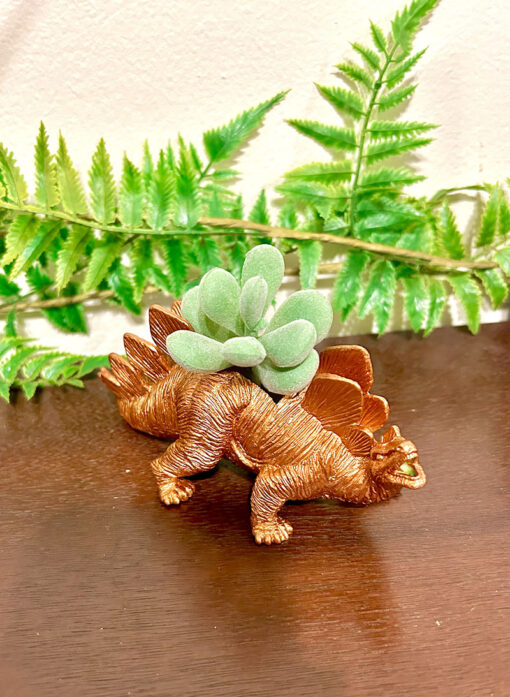 Up-cycled Bronze Stegosaurus Dinosaur Planter