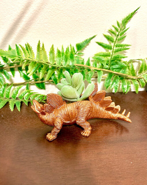 Up-cycled Bronze Stegosaurus Dinosaur Planter - Image 2