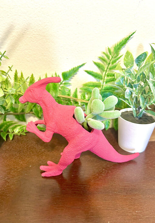 Up-cycled Dragonfruit Pink Duckbill Dinosaur Planter - Image 2