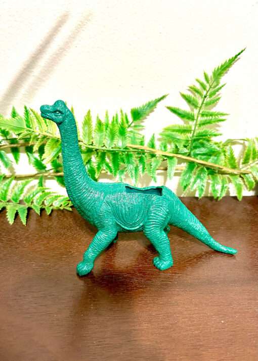 Up-cycled Glittery Emerald Green Apatosaurus Dinosaur Planter - Image 3