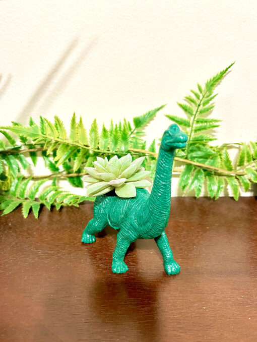 Up-cycled Glittery Emerald Green Apatosaurus Dinosaur Planter