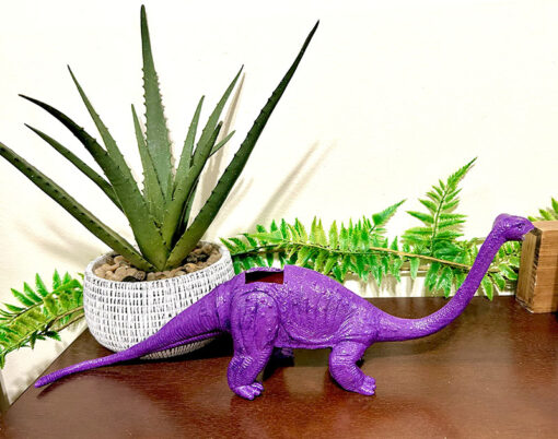 Huge Up-cycled Glittery Purple Brontosaurus Dinosaur Planter - Image 3