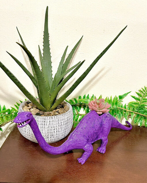 Huge Up-cycled Glittery Purple Brontosaurus Dinosaur Planter