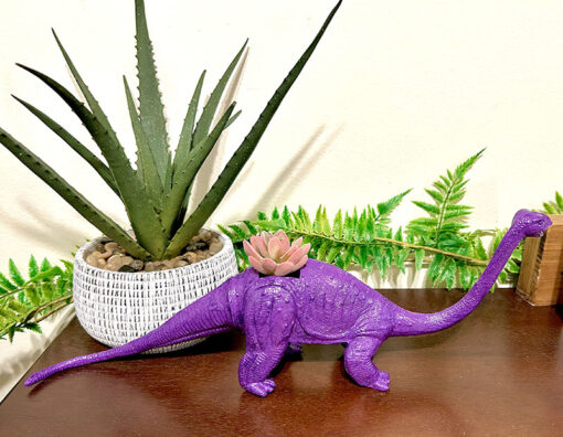 Huge Up-cycled Glittery Purple Brontosaurus Dinosaur Planter - Image 2