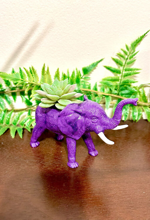 Up-cycled Glittery Purple Elephant Planter - Image 2