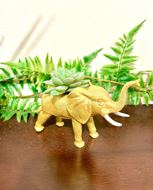 Up-cycled Gold Elephant Planter