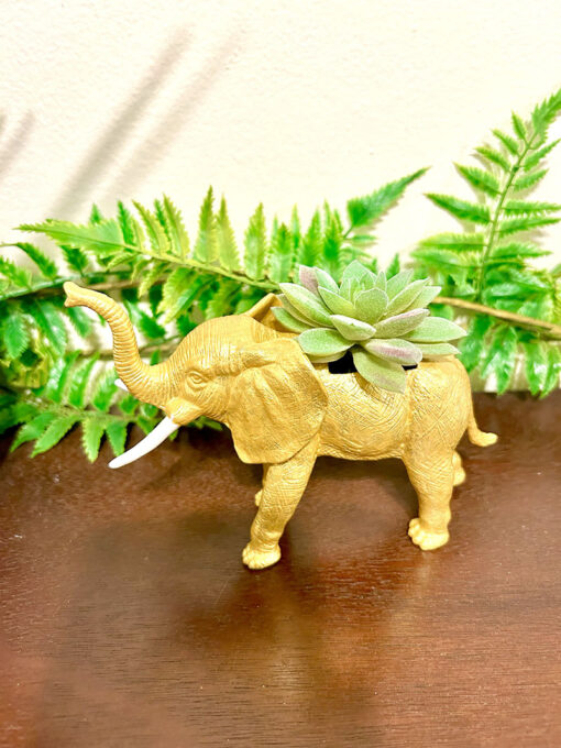 Up-cycled Gold Elephant Planter - Image 2