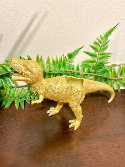 Up-cycled Gold T-Rex Dinosaur Planter - Image 3