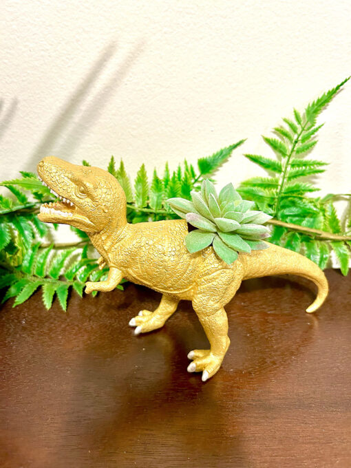 Up-cycled Gold T-Rex Dinosaur Planter - Image 2