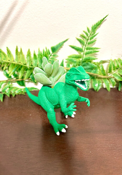 Up-cycled Green Dilophosaurus Dinosaur Planter