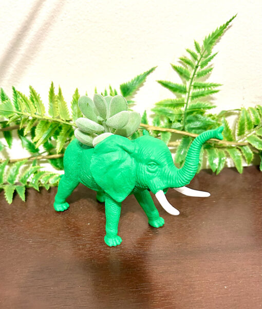 Up-cycled Green Elephant Planter