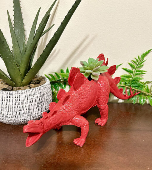 Huge Up-cycled Red Stegosaurus Dinosaur Planter