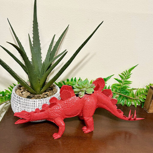 Huge Up-cycled Red Stegosaurus Dinosaur Planter - Image 2