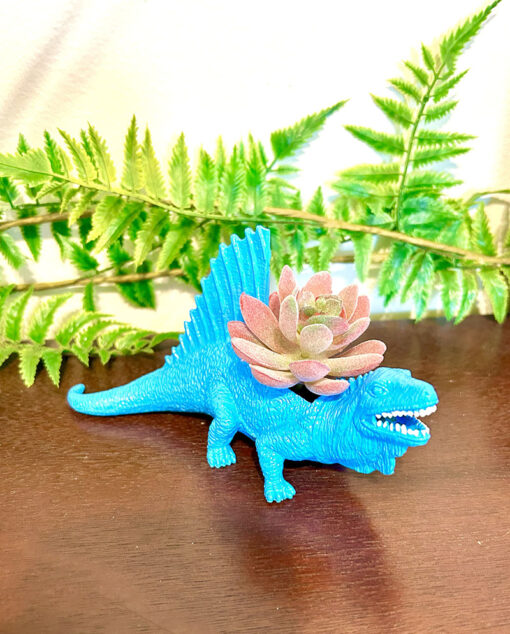 Up-cycled Tropical Blue Edaphosaurus Dinosaur Planter