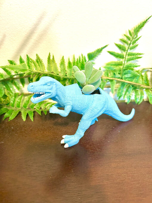 Up-cycled Turquoise Blue Allosaurus Dinosaur Planter