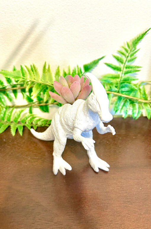 Up-cycled White Duckbill Dinosaur Planter