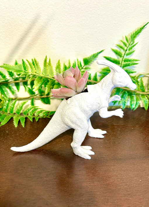 Up-cycled White Duckbill Dinosaur Planter - Image 2