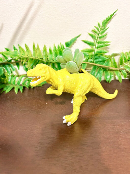 Up-cycled Yellow Allosaurus Dinosaur Planter