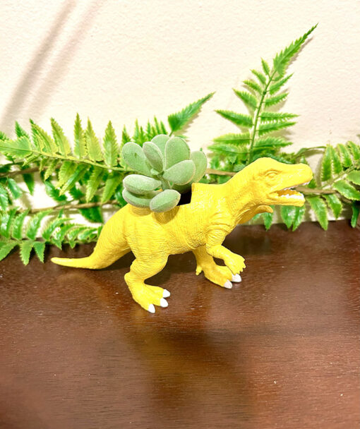 Up-cycled Yellow Allosaurus Dinosaur Planter - Image 2