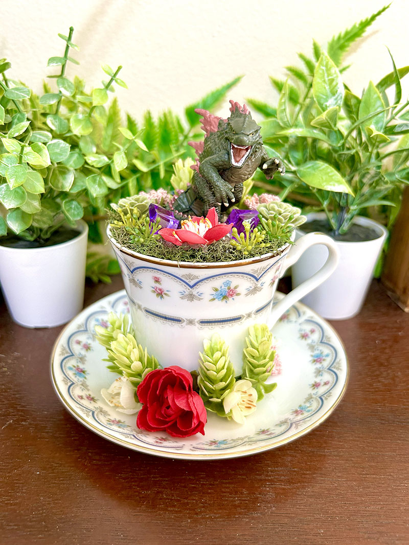 Godzilla Tea Cup Terrarium